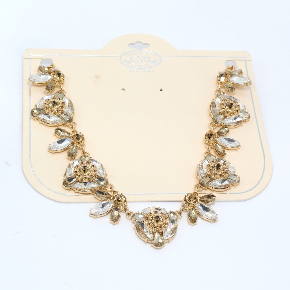 NWT Catherine Stein Clear and Amber Stone Gold-tone Statement Necklace